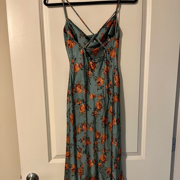 Astr Floral MIDI Dress Teal/ Peach XS - Picture 3 of 6